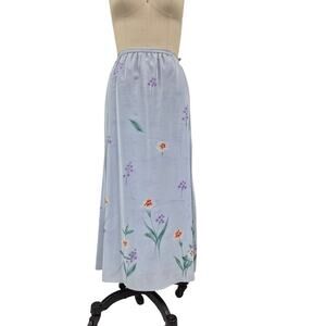 Vtg 80s 90s DONCASTER 100% Silk Floral Midi Skirt Periwinkle Sz 16 XL NWOT